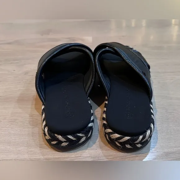 Tory Burch criss cross Leather Espadrille Slide Sandals  black leather size 8.5
