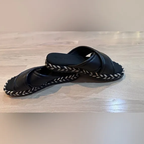 Tory Burch criss cross Leather Espadrille Slide Sandals  black leather size 8.5