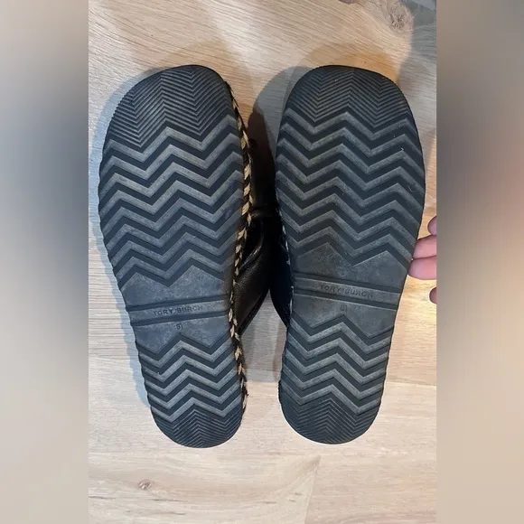 Tory Burch criss cross Leather Espadrille Slide Sandals  black leather size 8.5