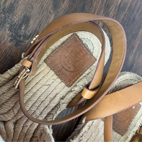 Tory Burch Espadrille Awning Stripe Leather Strap Sandals
