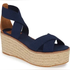Tory Burch Frieda Platform Espadrille Navy Sandals Size 8.5.