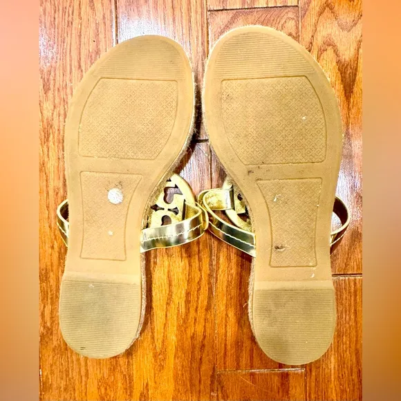 Tory Burch Gold Sandals with woven Espadrille bottom EUC Sz 8