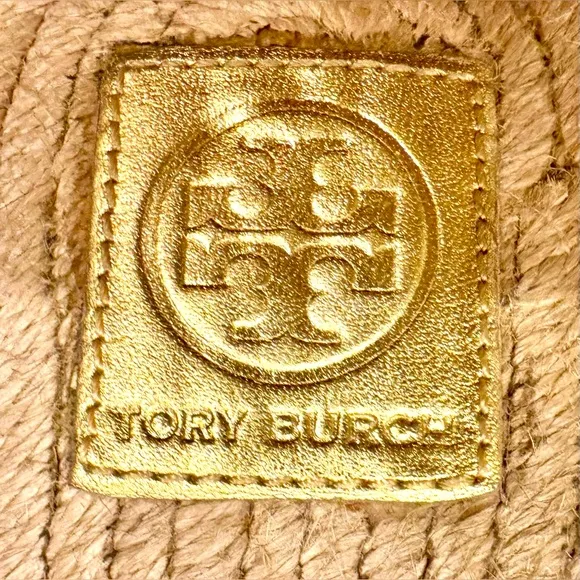 Tory Burch Gold Sandals with woven Espadrille bottom EUC Sz 8
