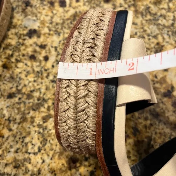 Tory Burch Ivory Cream Solana Platform Espadrille Sandals Size 8 Strappy Chunky