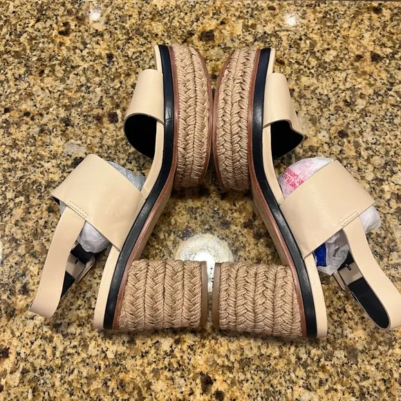 Tory Burch Ivory Cream Solana Platform Espadrille Sandals Size 8 Strappy Chunky