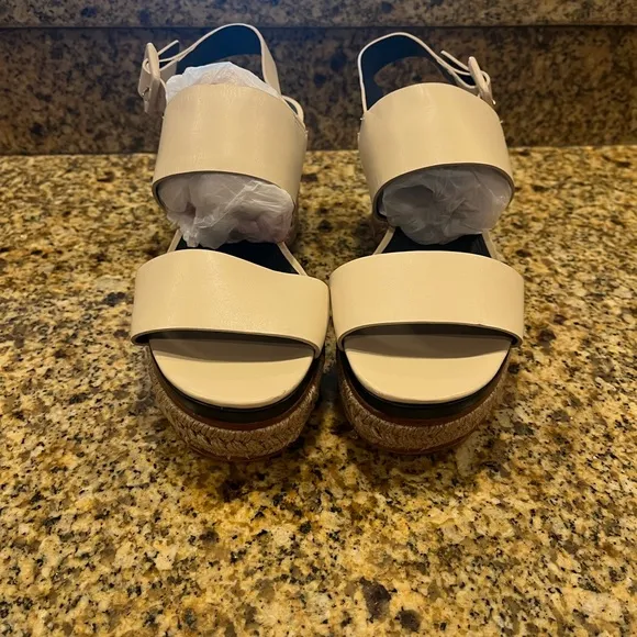 Tory Burch Ivory Cream Solana Platform Espadrille Sandals Size 8 Strappy Chunky