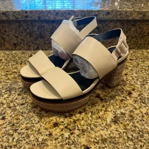 Tory Burch Ivory Cream Solana Platform Espadrille Sandals Size 8 Strappy Chunky