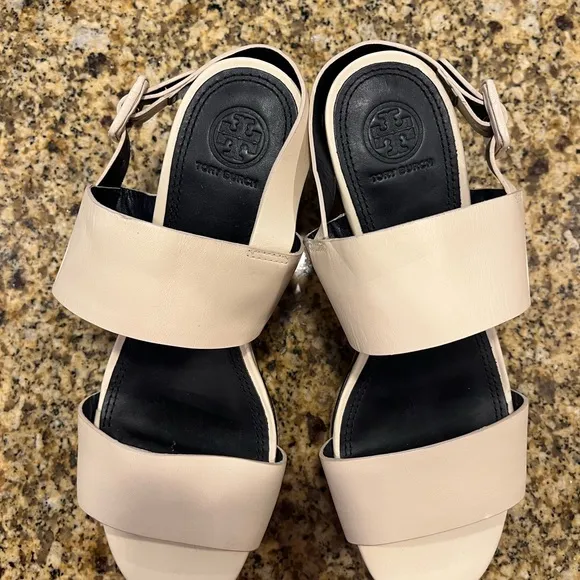 Tory Burch Ivory Cream Solana Platform Espadrille Sandals Size 8 Strappy Chunky