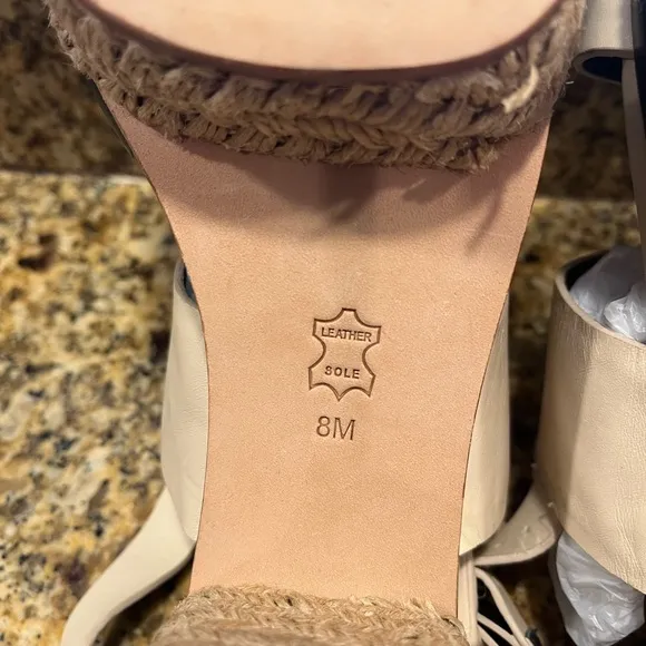 Tory Burch Ivory Cream Solana Platform Espadrille Sandals Size 8 Strappy Chunky