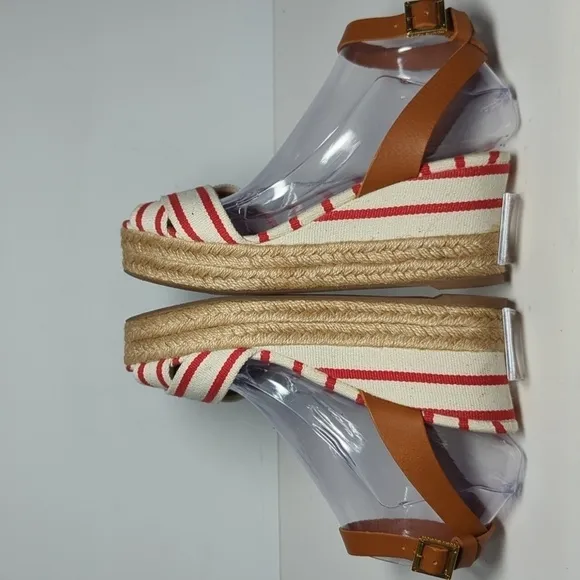 Tory Burch Karissa canvas wedge espadrille platform sandals womans size 9