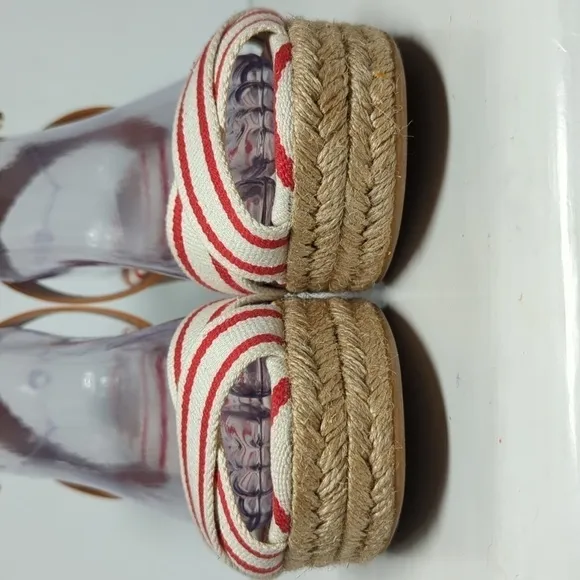 Tory Burch Karissa canvas wedge espadrille platform sandals womans size 9