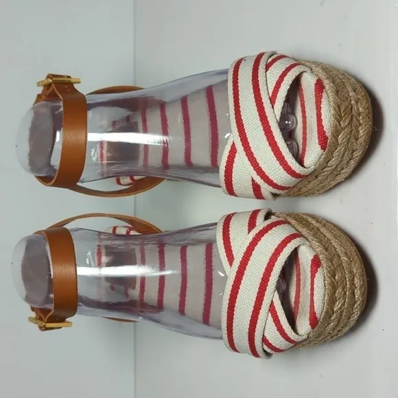 Tory Burch Karissa canvas wedge espadrille platform sandals womans size 9