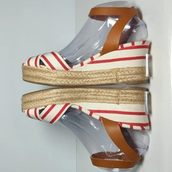 Tory Burch Karissa canvas wedge espadrille platform sandals womans size 9