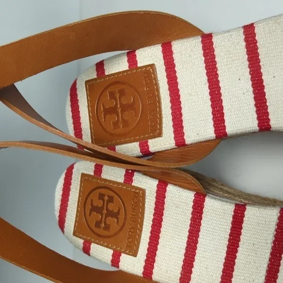 Tory Burch Karissa canvas wedge espadrille platform sandals womans size 9