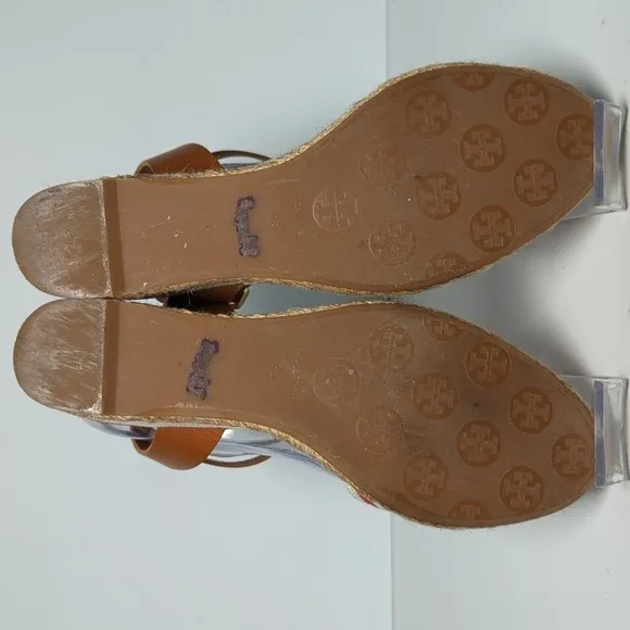 Tory Burch Karissa canvas wedge espadrille platform sandals womans size 9