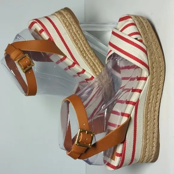 Tory Burch Karissa canvas wedge espadrille platform sandals womans size 9