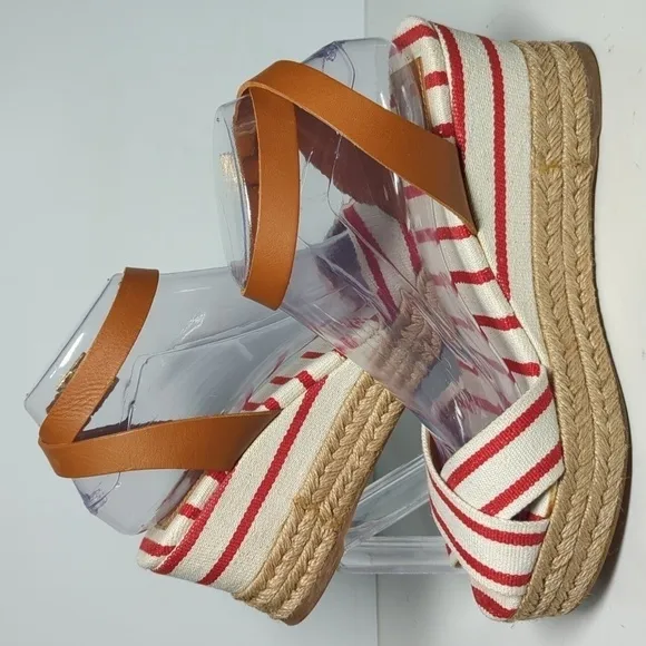 Tory Burch Karissa canvas wedge espadrille platform sandals womans size 9