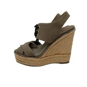 Tory Burch Lace Up Espadrille Wedge Sandals Olive Green Platform Women size 6 B
