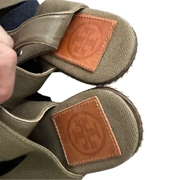 Tory Burch Lace Up Espadrille Wedge Sandals Olive Green Platform Women size 6 B