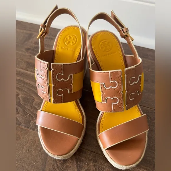 Tory Burch Leather Colorblock Espadrille Platform Sandals.  8M.  New, no box.