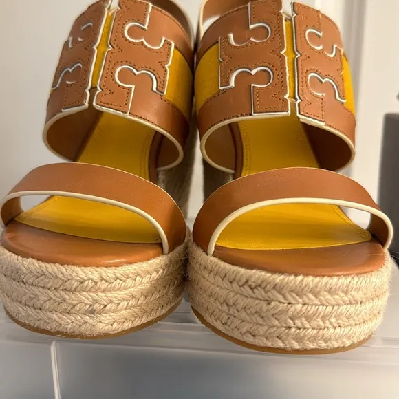 Tory Burch Leather Colorblock Espadrille Platform Sandals.  8M.  New, no box.