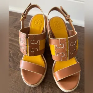 Tory Burch Leather Colorblock Espadrille Platform Sandals.  8M.  New, no box.