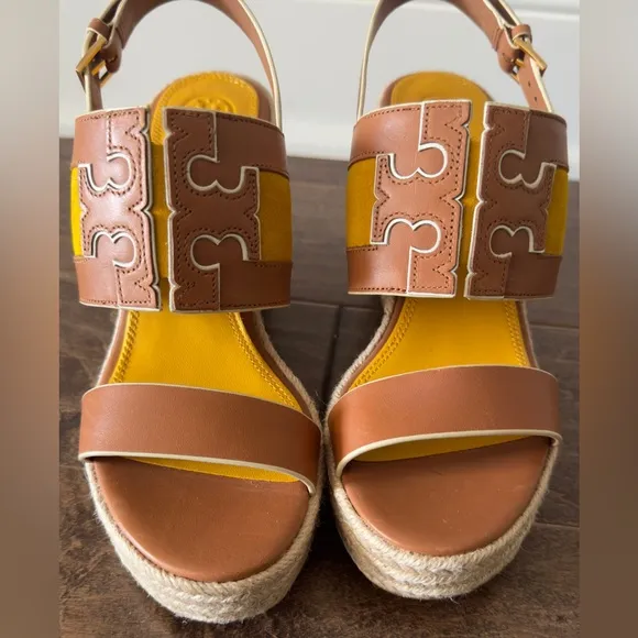 Tory Burch Leather Colorblock Espadrille Platform Sandals.  8M.  New, no box.