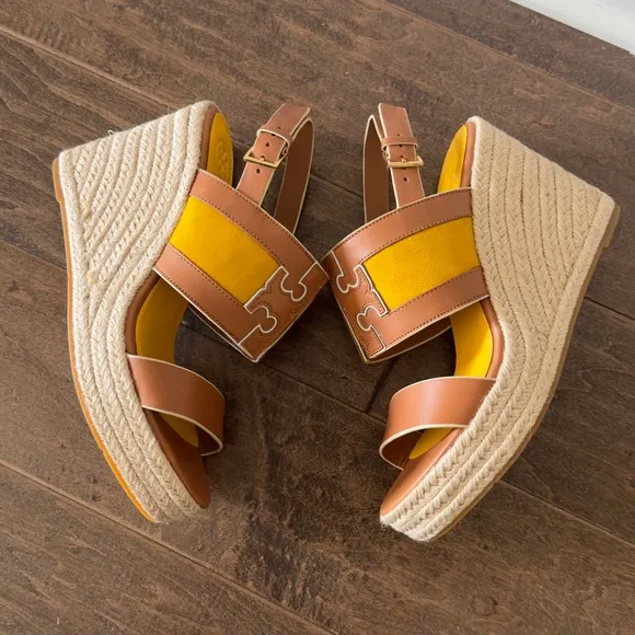 Tory Burch Leather Colorblock Espadrille Platform Sandals.  8M.  New, no box.