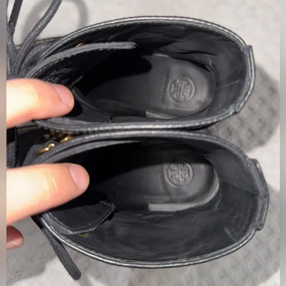 Tory Burch Miller 95mm Mixed Materials Lug Sole Bootie in Black Leather Size 8M