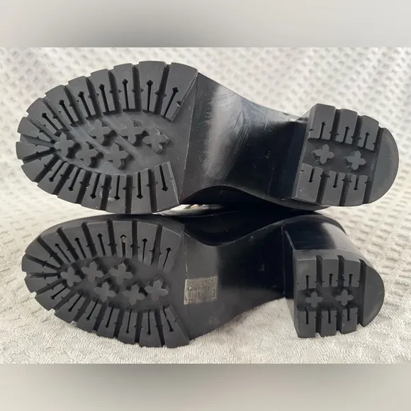 Tory Burch Miller 95mm Mixed Materials Lug Sole Bootie in Black Leather Size 8M