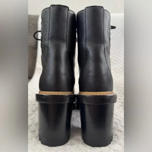 Tory Burch Miller 95mm Mixed Materials Lug Sole Bootie in Black Leather Size 8M