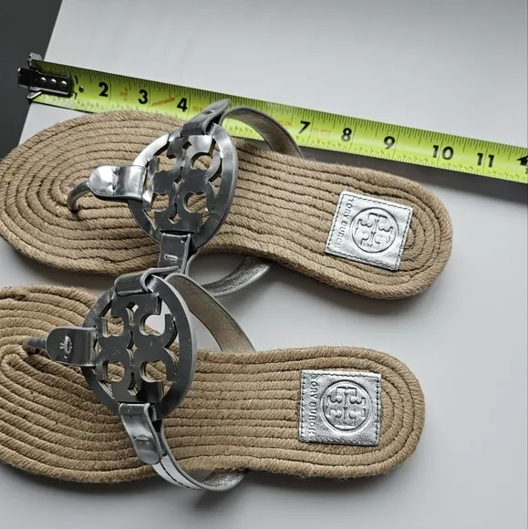 Tory Burch Miller Silver Mirror Metallic Espadrille Sandals