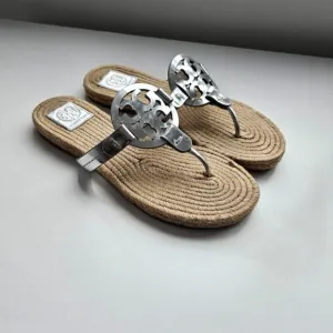 Tory Burch Miller Silver Mirror Metallic Espadrille Sandals