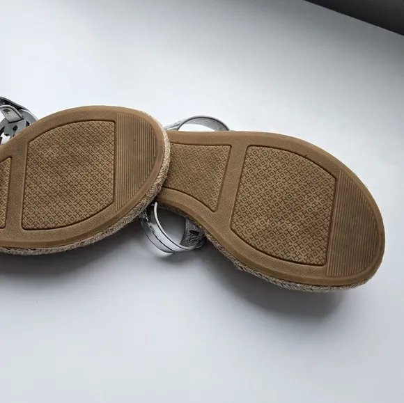 Tory Burch Miller Silver Mirror Metallic Espadrille Sandals