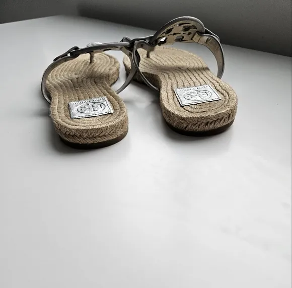 Tory Burch Miller Silver Mirror Metallic Espadrille Sandals
