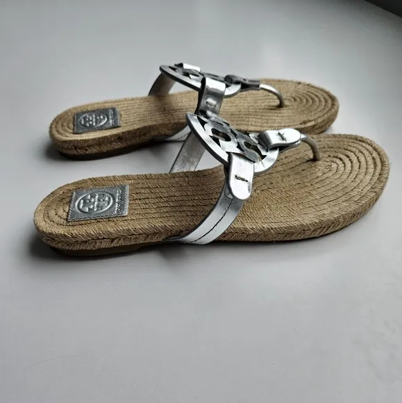 Tory Burch Miller Silver Mirror Metallic Espadrille Sandals