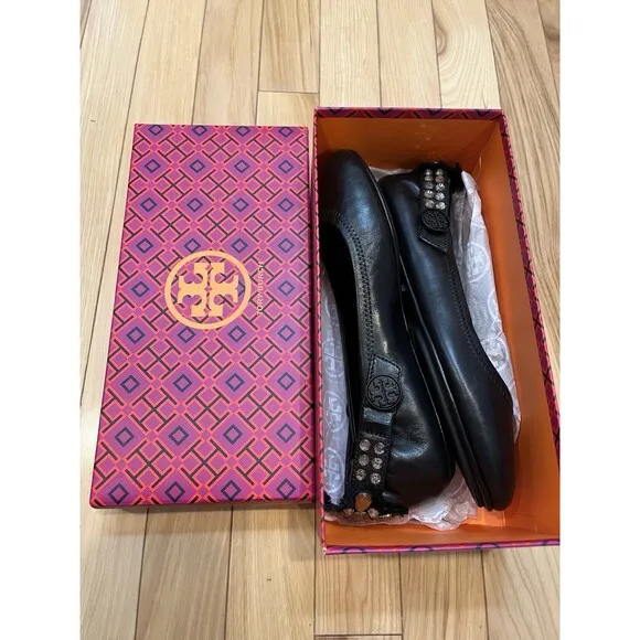 Tory Burch Minnie Two Way Ballet Flats Embellishment Black, Size 7.5 Brand New