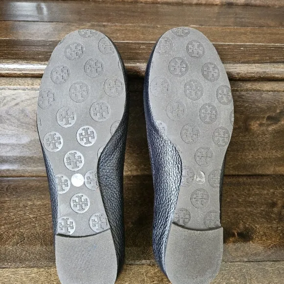 Tory Burch Navy Reva Tumbled Leather Ballet Flats