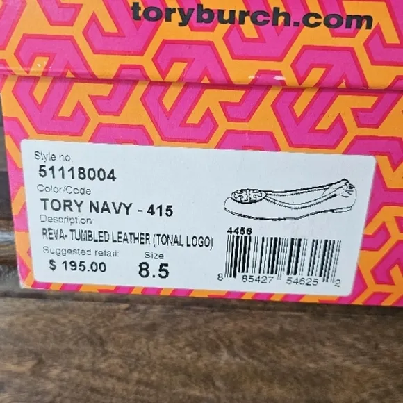 Tory Burch Navy Reva Tumbled Leather Ballet Flats