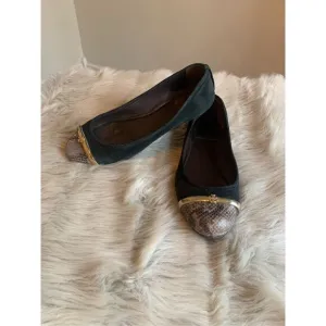 Tory Burch Pacey Driver Green Suede Snakeskin Cap Toe Ballet Flats Size 6.5 M