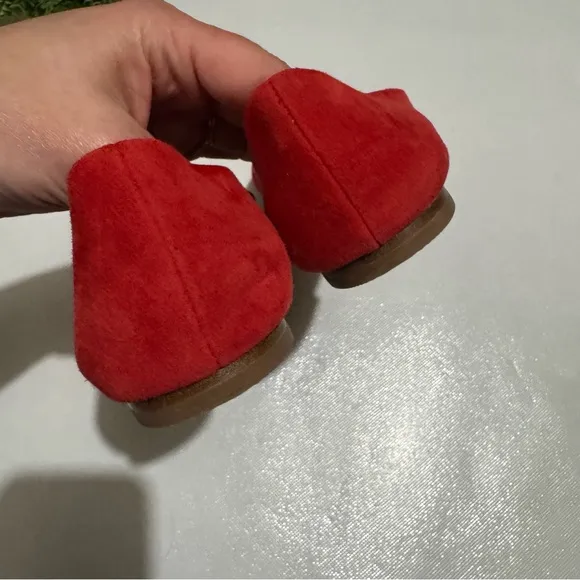 Tory Burch Red Gold Leather Suede Ballet Flats Shoes Size 8.5 Classic French