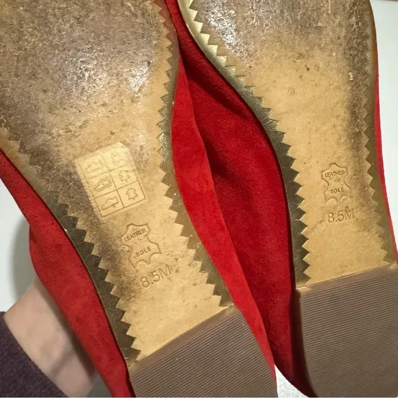 Tory Burch Red Gold Leather Suede Ballet Flats Shoes Size 8.5 Classic French