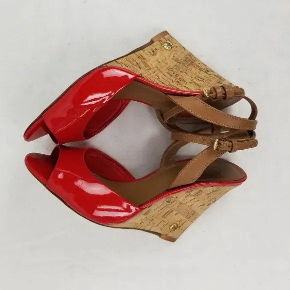 Tory Burch Red Wedge Platform Sandals size 7 M