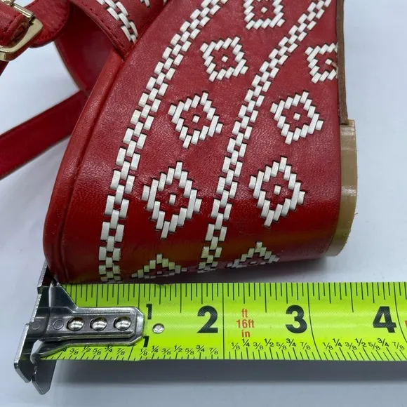 Tory Burch Reena Tribal Platform Wedge Sandals Leather Red White Women’s Size 9