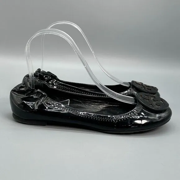Tory Burch Reva Women's 6.5 Black Patent Leather Ballet Flats Slip-On Closed Toe