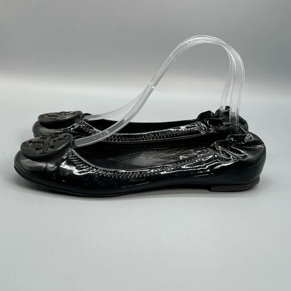 Tory Burch Reva Women's 6.5 Black Patent Leather Ballet Flats Slip-On Closed Toe