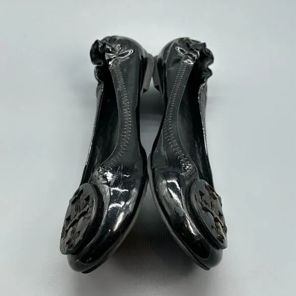 Tory Burch Reva Women's 6.5 Black Patent Leather Ballet Flats Slip-On Closed Toe