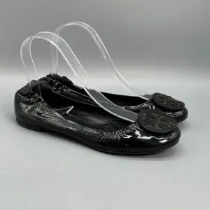 Tory Burch Reva Women's 6.5 Black Patent Leather Ballet Flats Slip-On Closed Toe