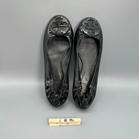 Tory Burch Reva Women's 6.5 Black Patent Leather Ballet Flats Slip-On Closed Toe