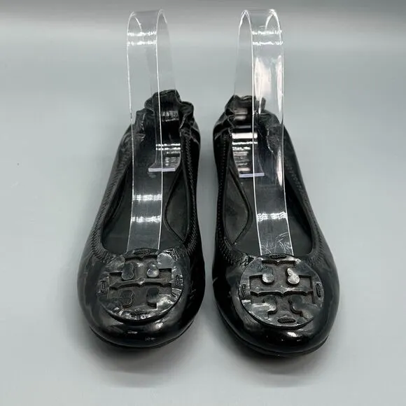 Tory Burch Reva Women's 6.5 Black Patent Leather Ballet Flats Slip-On Closed Toe